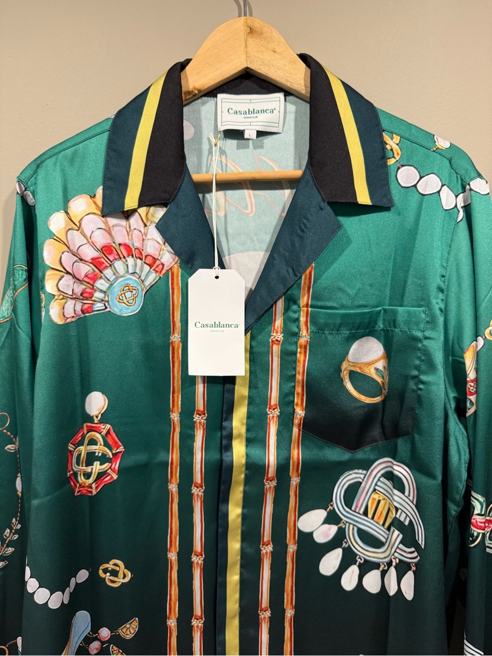 Casa blanca La Boite Green Printed polyester Camp-Collar long sleeve shirt image 3